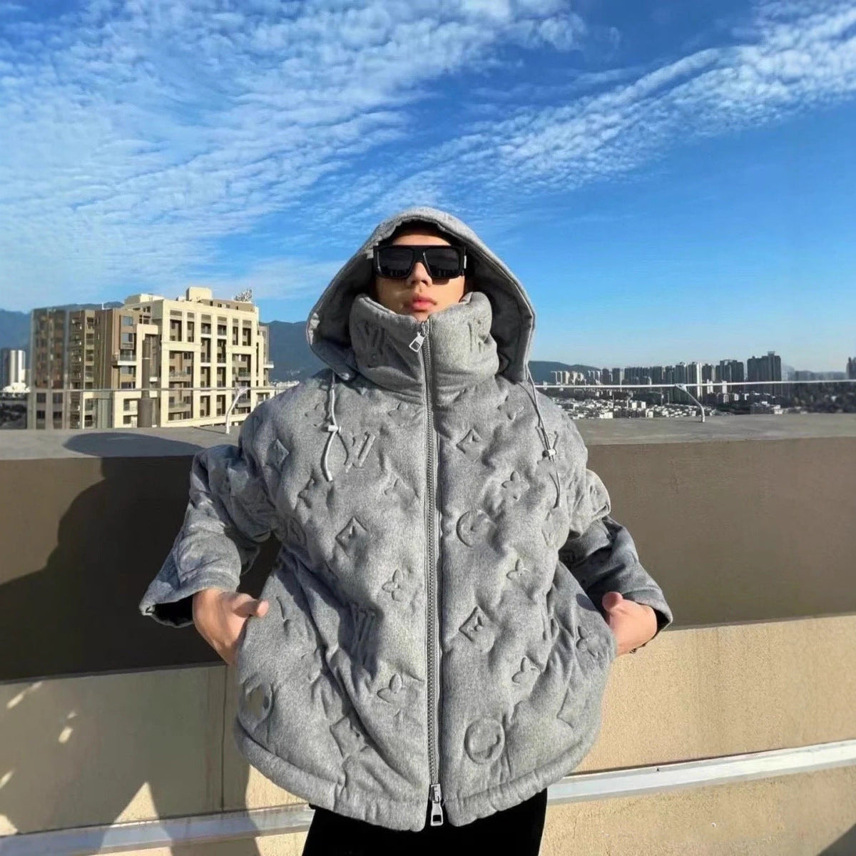 Textured Grey Puffer Jacket LV.