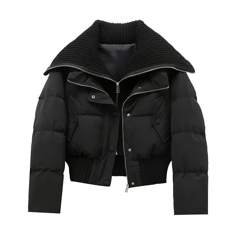 Black Knitted Shawl Puffer