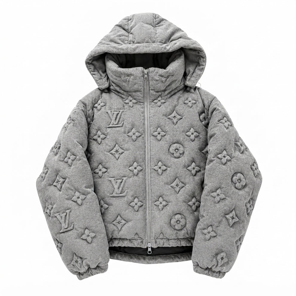Textured Grey Puffer Jacket LV.