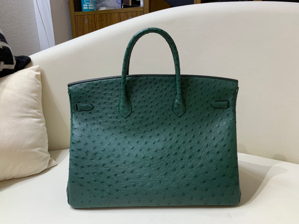 Borsa 40 Struzzo Malachite con Dettagli Dorati