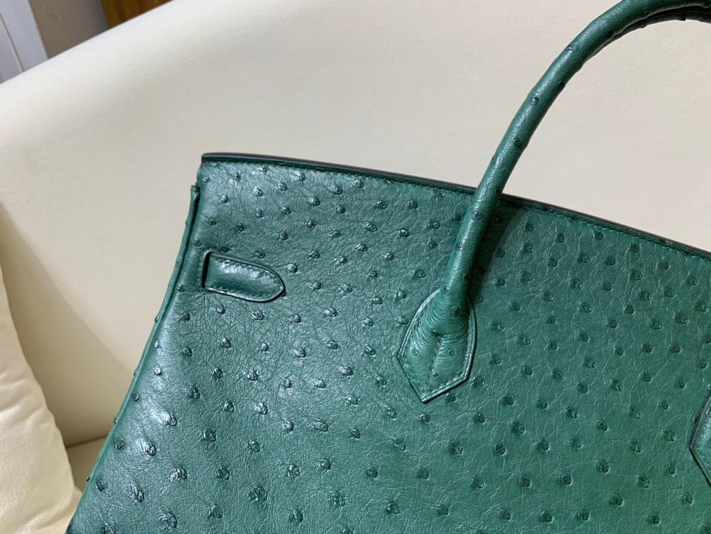 Borsa 40 Struzzo Malachite con Dettagli Dorati