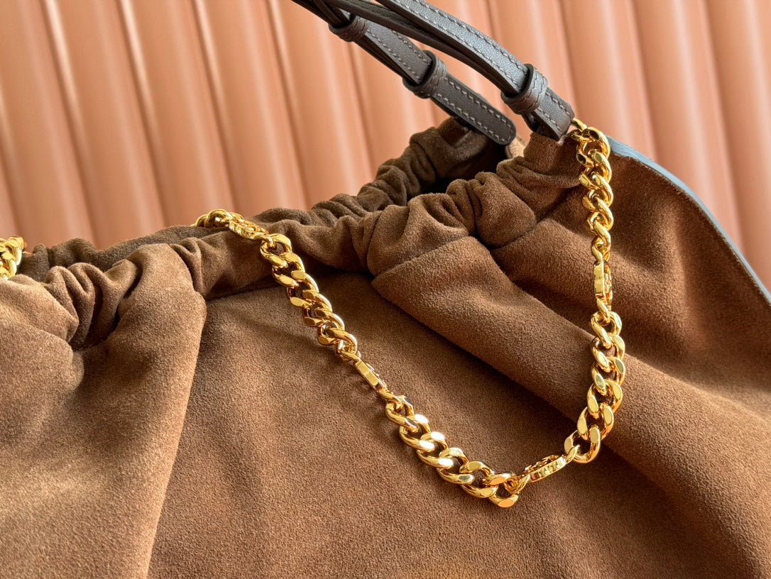 Borsa tote grande Blondie in pelle scamosciata marrone