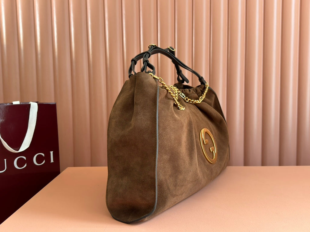 Borsa tote grande Blondie in pelle scamosciata marrone