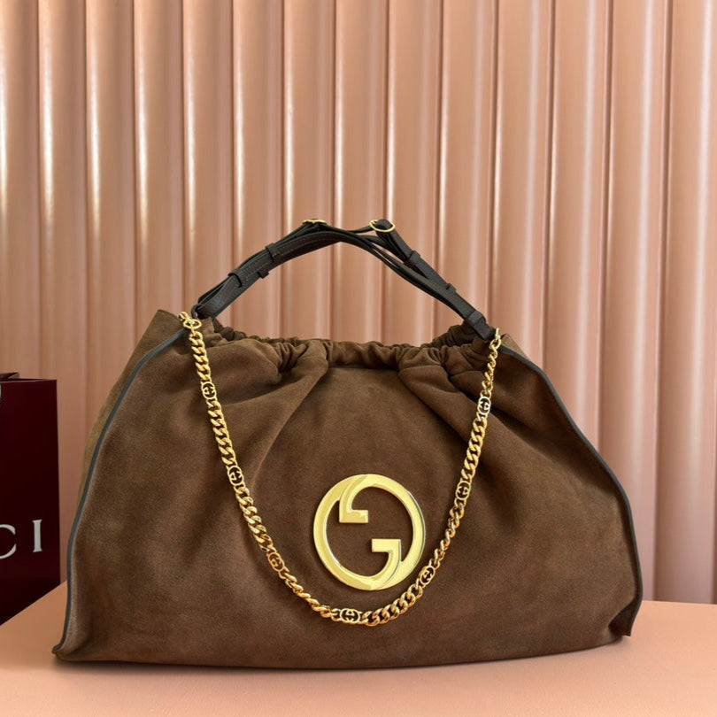 Borsa tote grande Blondie in pelle scamosciata marrone